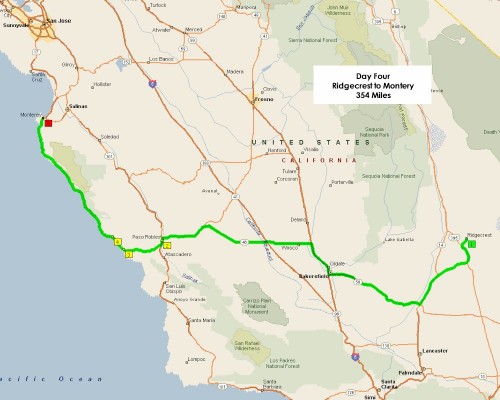 Day Four Ridgecrest to Montery Map